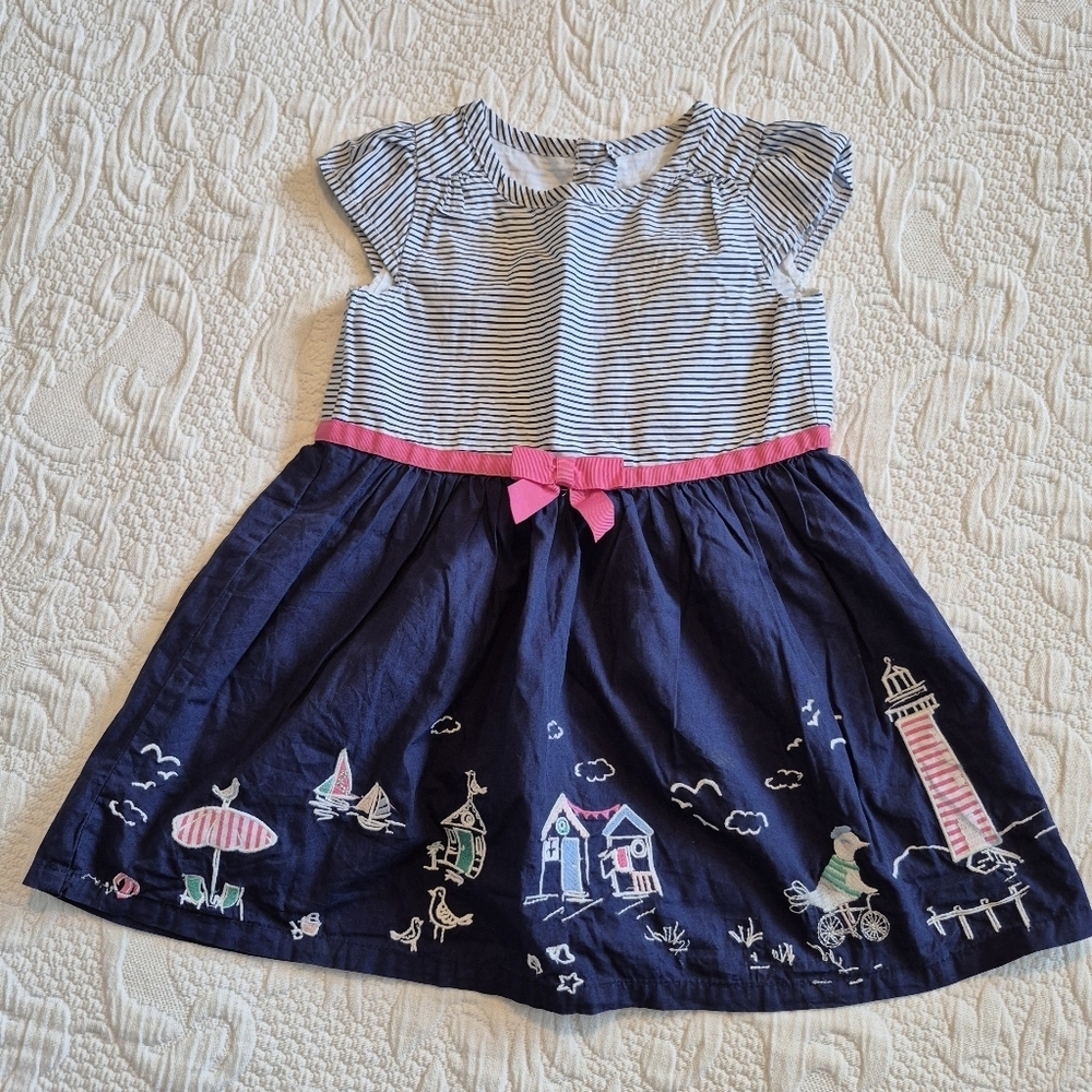 Gymboree girls size 2T embroidered bottom dress top blue & white striped VGUC